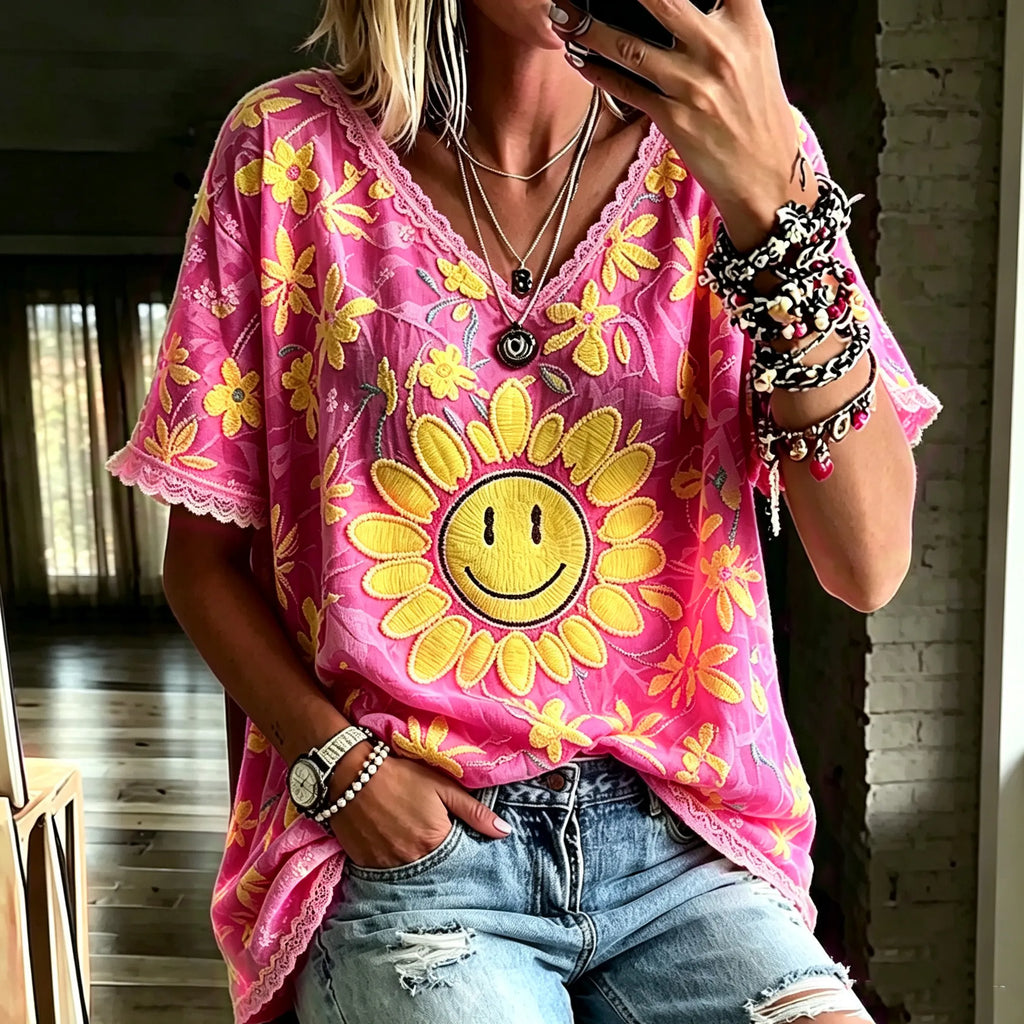 Women's Retro Bohemian Hippie Style Floral Print Top
