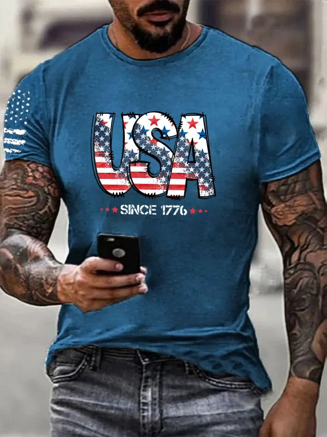 Men'S Usa Since 1776 Pattern Print Cotton T-Shirt