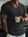 Men's summer plain-colored V-neck short-sleeved breathable fashionable streetwear