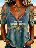 Women's Western Independence Day Liberty Bell Hall Printed T-shirt