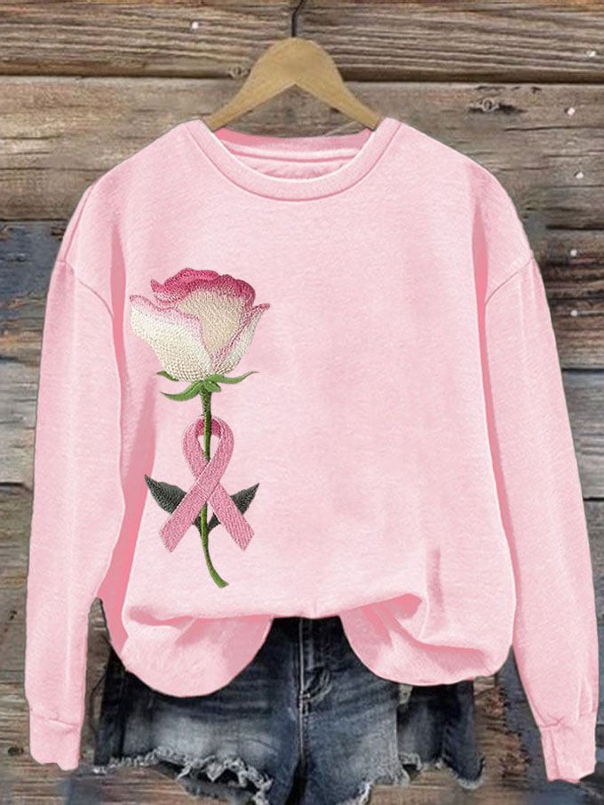 Women's Rose With Pink Ribbon Printed Sweatshirt