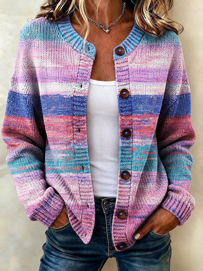 Women'S Striped Art Knitted Cardigan Top