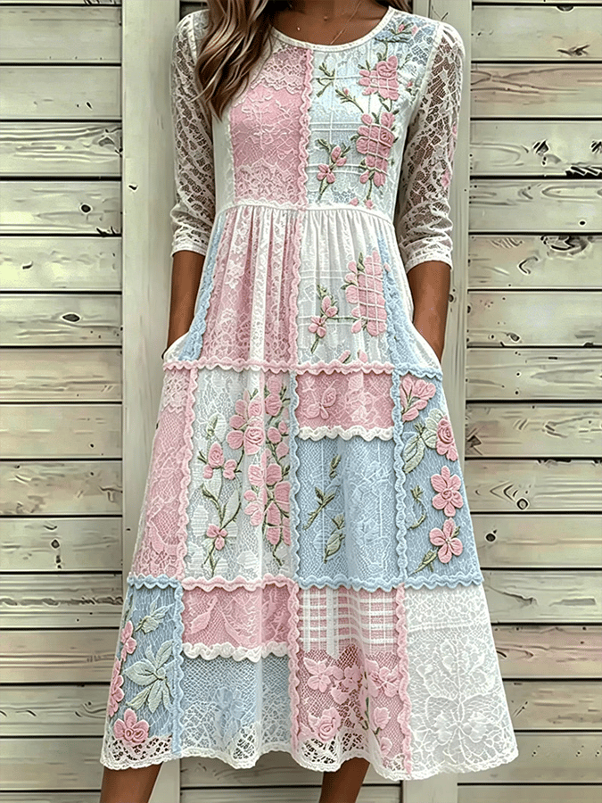 Women's Casual Breast Cancer Floral Print Short-Sleeve Dress