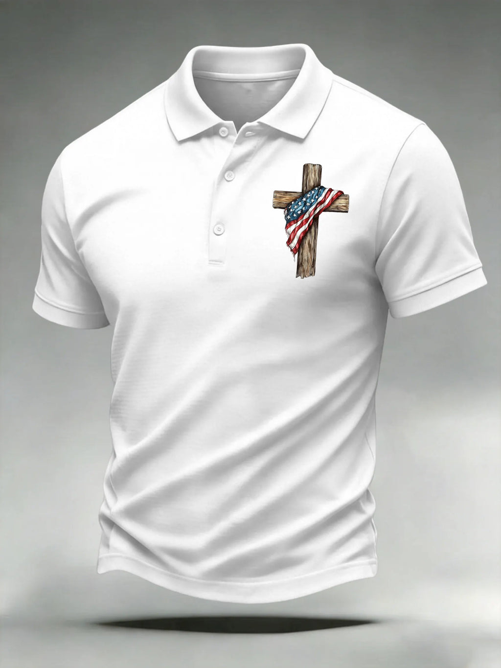 Men's Casual Stand For The Flag Kneel For The Cross Printed Polo Shirt