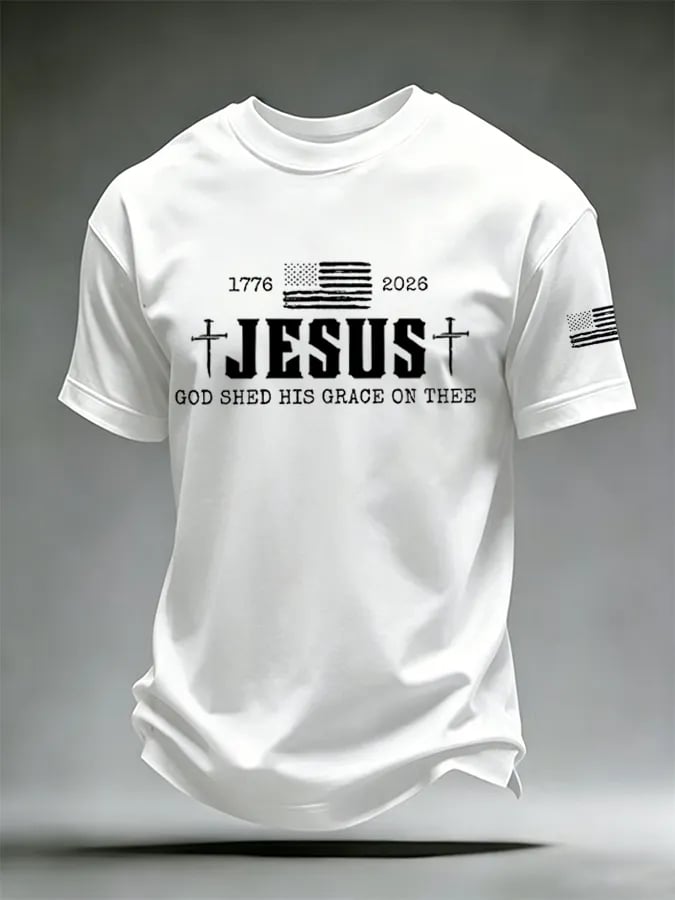 Men's Vintage God Shed His Grace On Thee Print Round Neck T-shirt