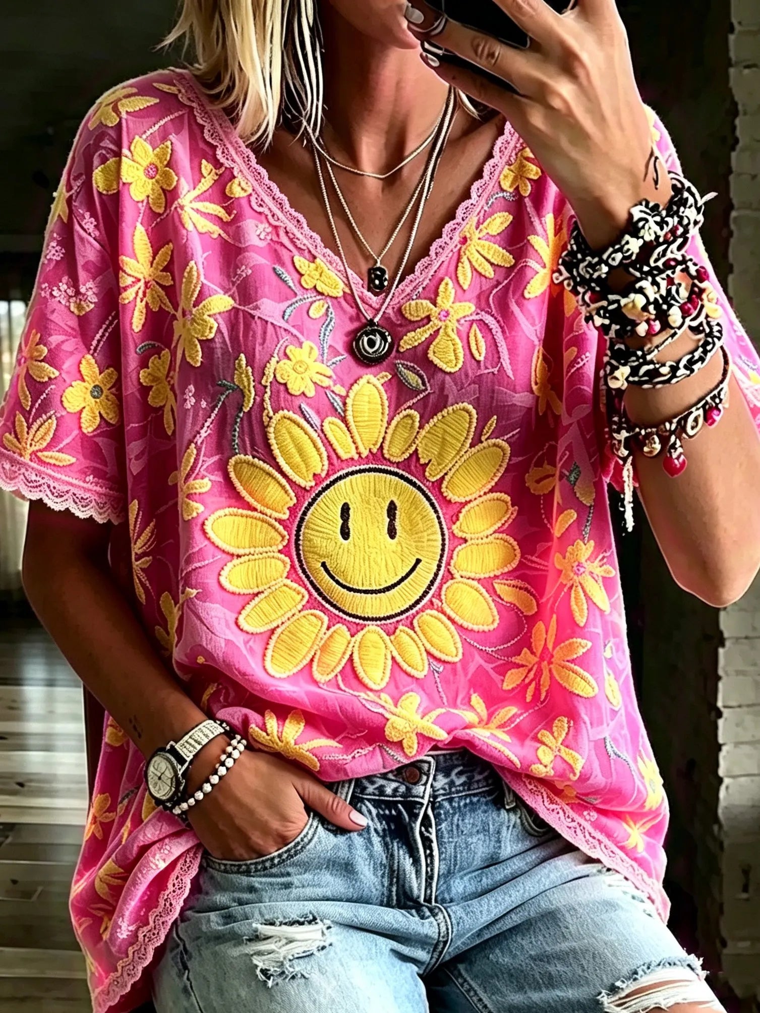 Women's Retro Bohemian Hippie Style Floral Print Top