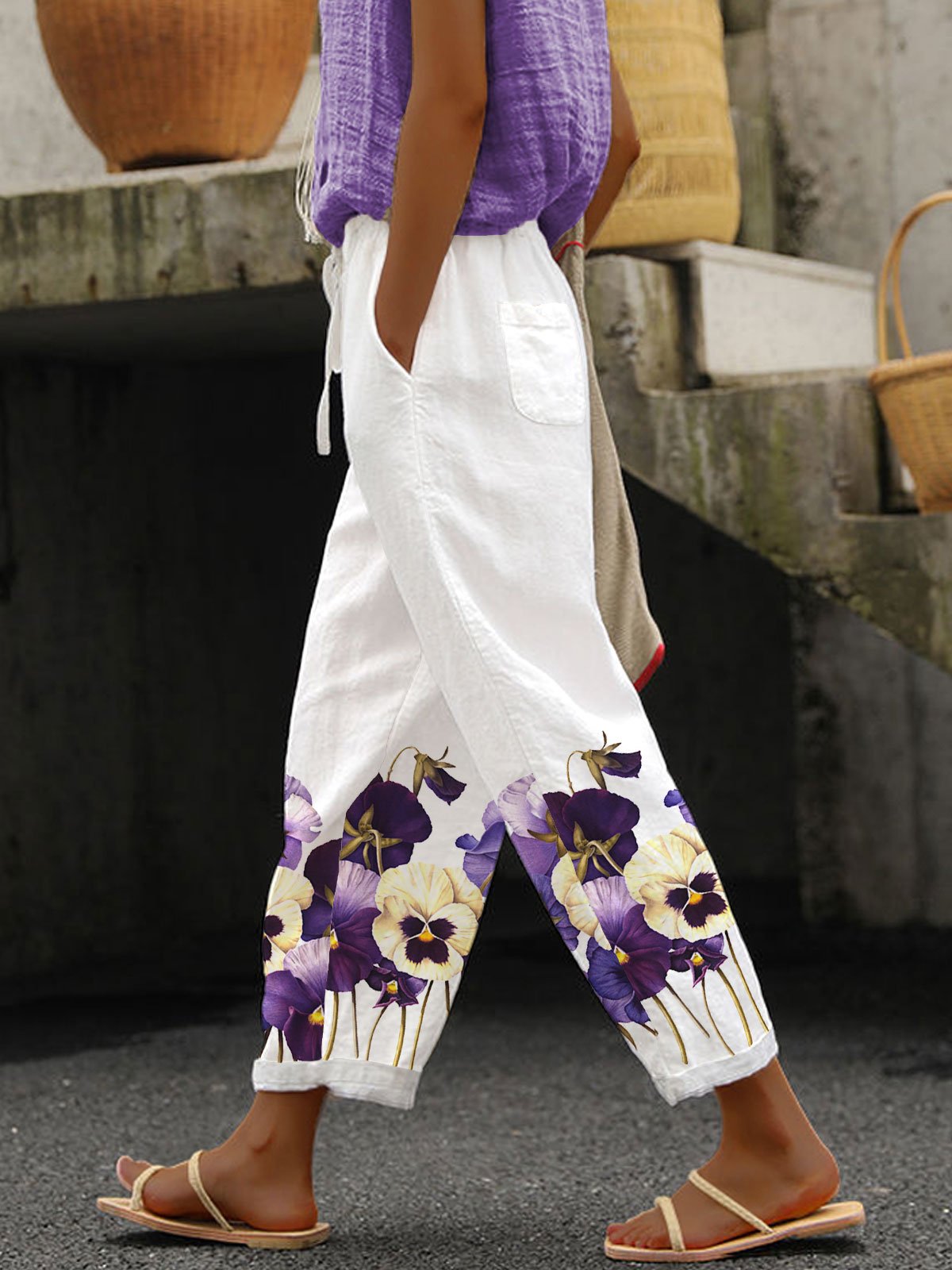 Women's Alzheimer's Purple Floral Print Casual Pants
