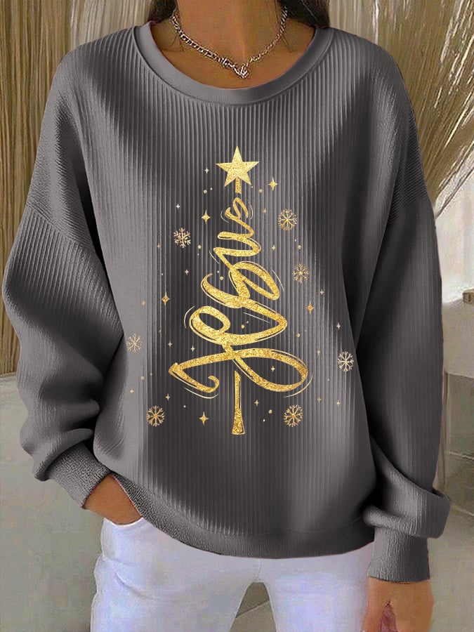 Retro Christmas Jesus Print Sweatshirt