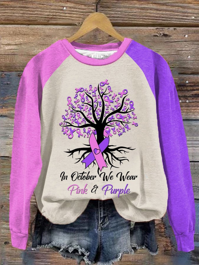 Women's In October We Wear Pink&Purple Breast Cancer Awareness Printed Sweatshirt