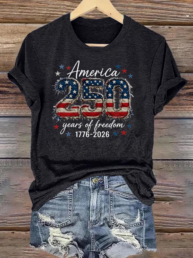 Women's America 250 Years Of Fredom 1776  Pattern 100% Cotton Crew Neck T-Shirt