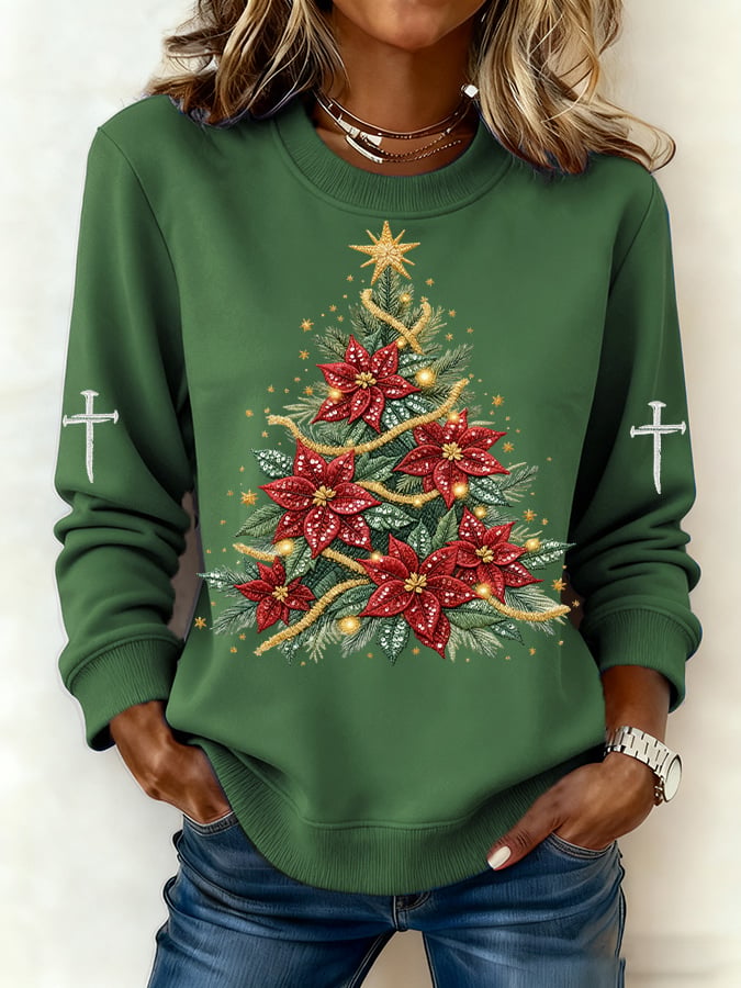 Women's Casual Retro Christmas Tree Sweatshirt
