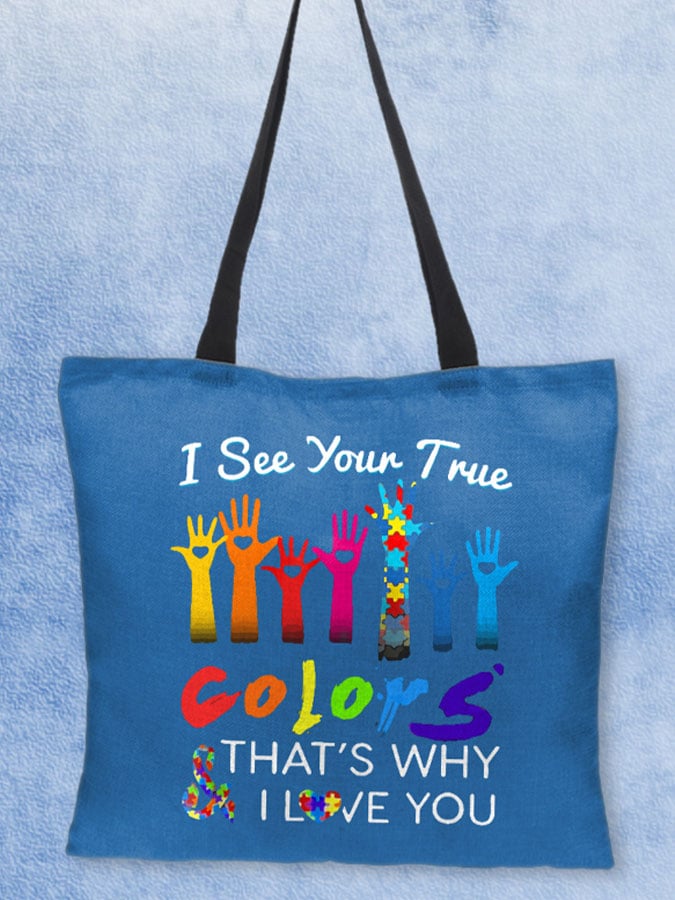 Autism Awareness I See Your True Colors Hands Print Bag