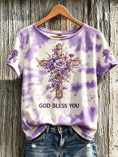 Women's Alzheimer's Awareness Themed Print V-Neck T-Shirt