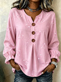 Women's Casual V-Neck Heart-Shaped Rhinestone Top