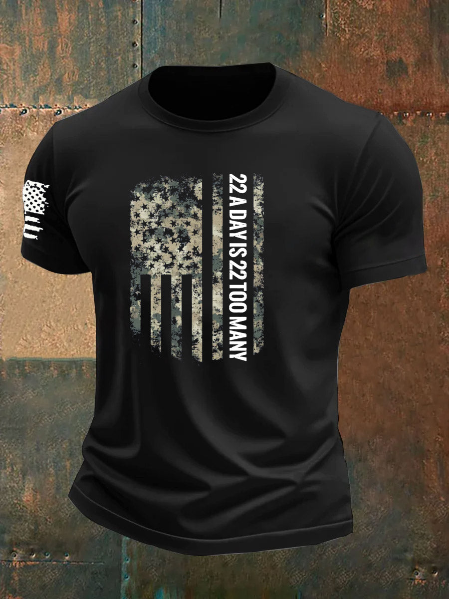 Men's 22 A Day Is 22 Too Many Veteran Pattern 100% Cotton T-Shirt