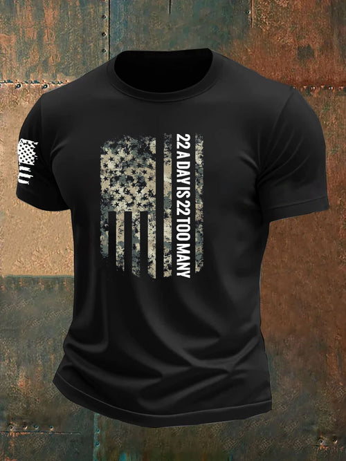 Men's 22 A Day Is 22 Too Many Veteran Pattern 100% Cotton T-Shirt