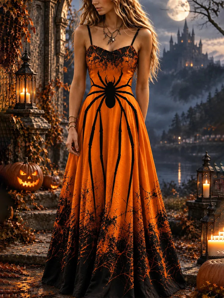 Girls' Halloween Spider Gothic Gradient Dress