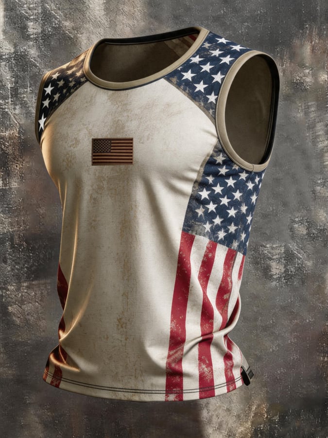 Men's Retro Independence Day Patriot Crew Neck Tank Top