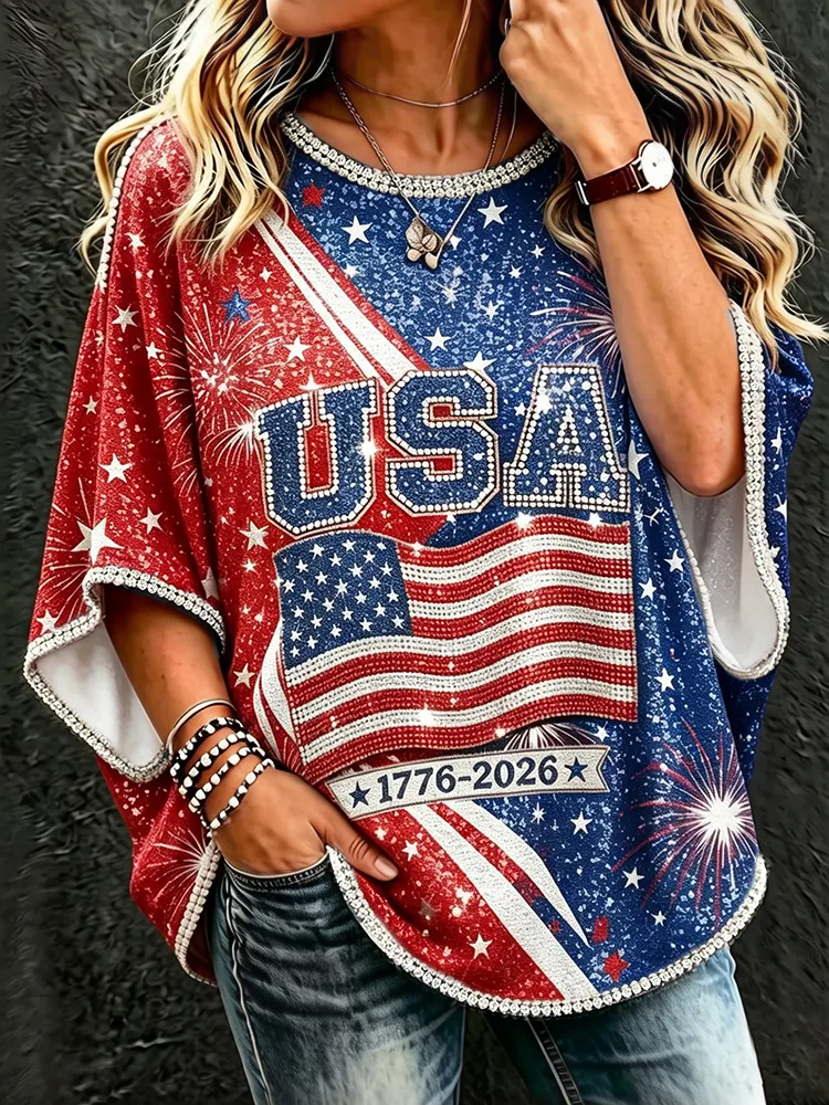 Women's American Flag Vintage Loose T-Shirt