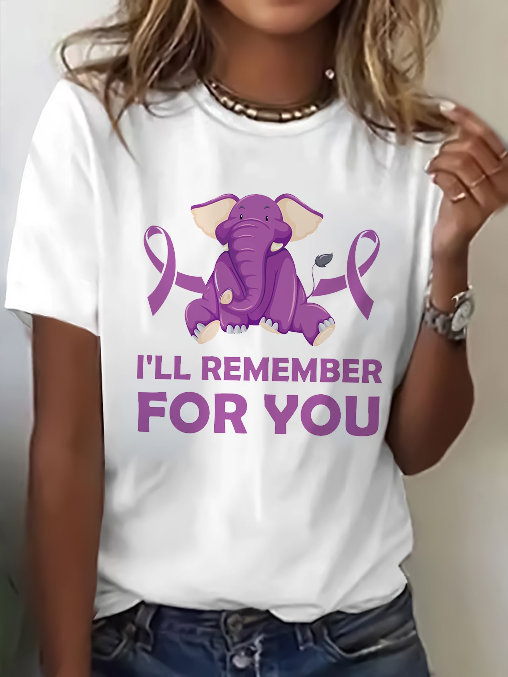Women's Alzheimer 's Awareness I'll Remember For You Print Round Neck T-shirt