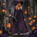 Women's Vintage Halloween Purple Rose Art Comfy Maxi Dress