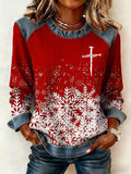Women's Christmas Cross Print Casual Round Neck Top