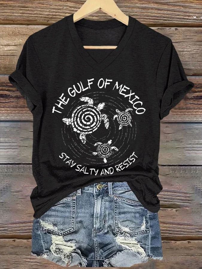 Women's Gulf Of Mexico Printed V Neck T-shirt