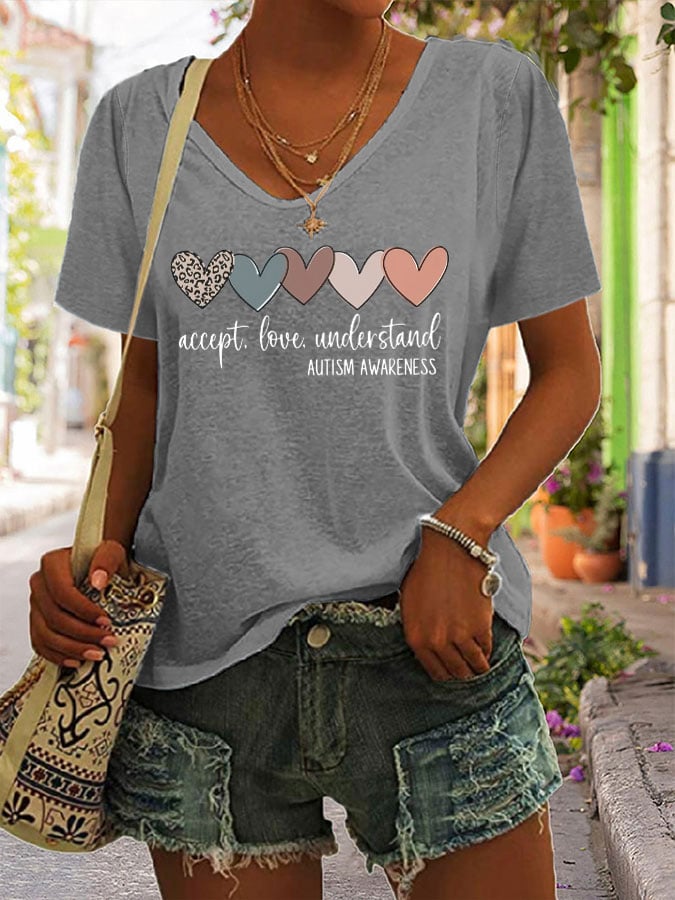 Women's Autism Awareness Understands Love Acceptance Printed Short-Sleeved T-Shirt