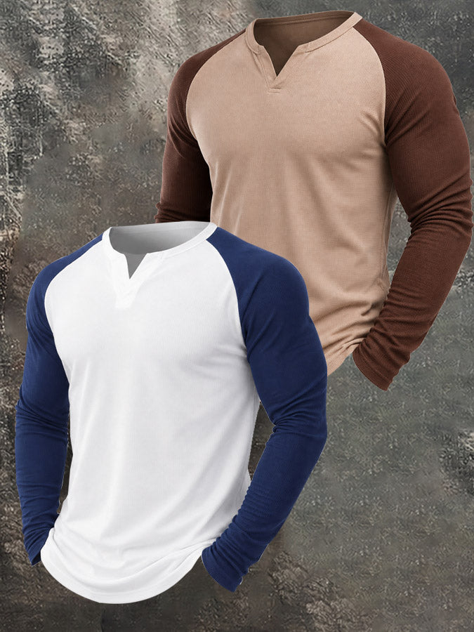 Men's Casual Outdoor Slim Fit Base Layer Raglan Top Set