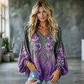 Women's Vintage Floral Celtic Knot Art Flowy Long Sleeve Linen T-shirt