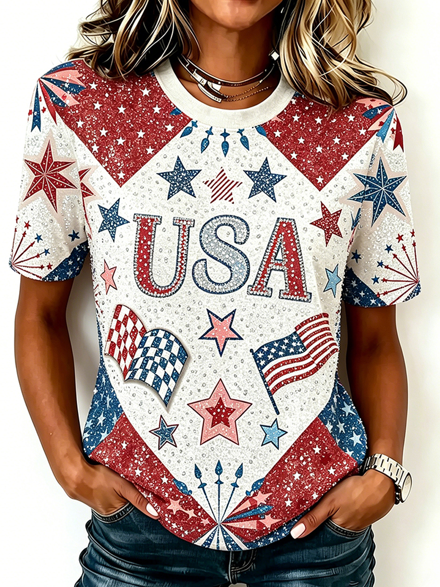 USA Independence Day Art Print Casual Women'S T-Shirt