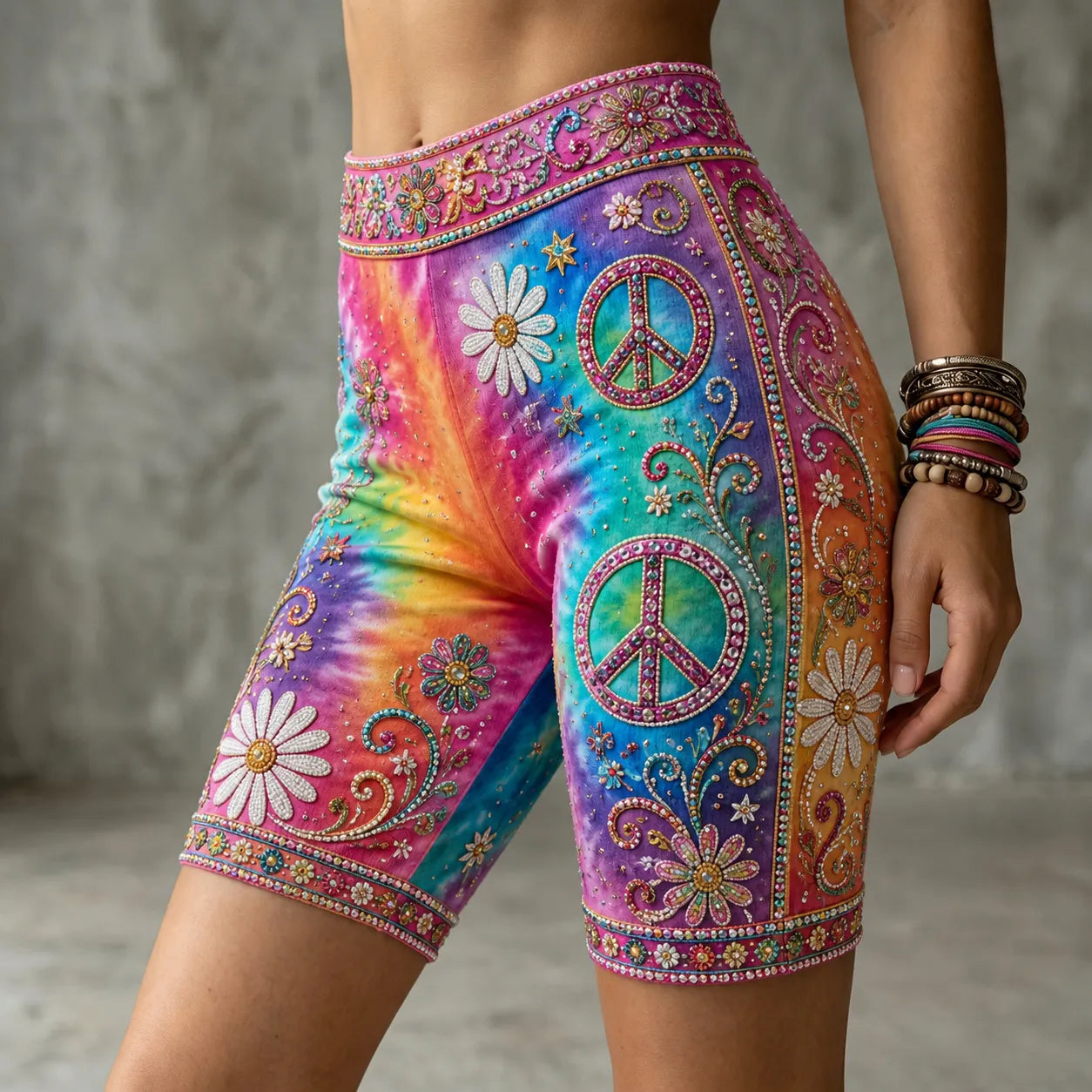 Women's Vintage Hippie Floral Color Gradient Art Print Casual Leggings