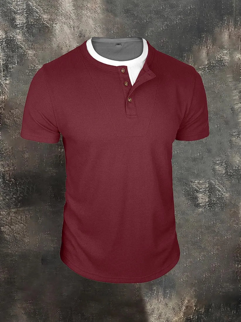 Men's Faux-Layer Waffle-Knit Henley Shirt