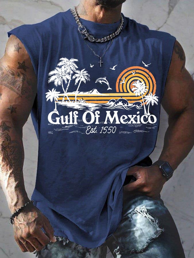 Men's Gulf Of Mexico Print Round Neck Tank Top