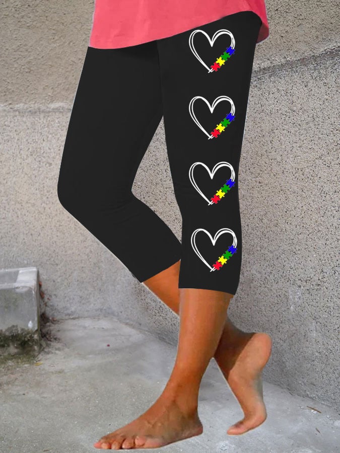 Women's Autism Awareness Heart Cropped Leggings