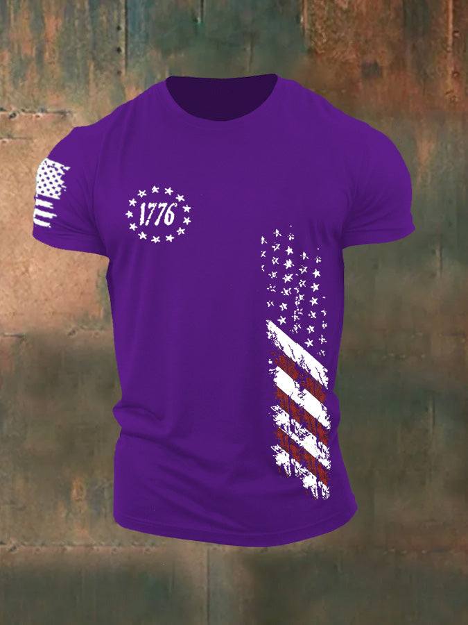 250th Anniversary America Flag 1776 Pattern 100% Cotton T-Shirt