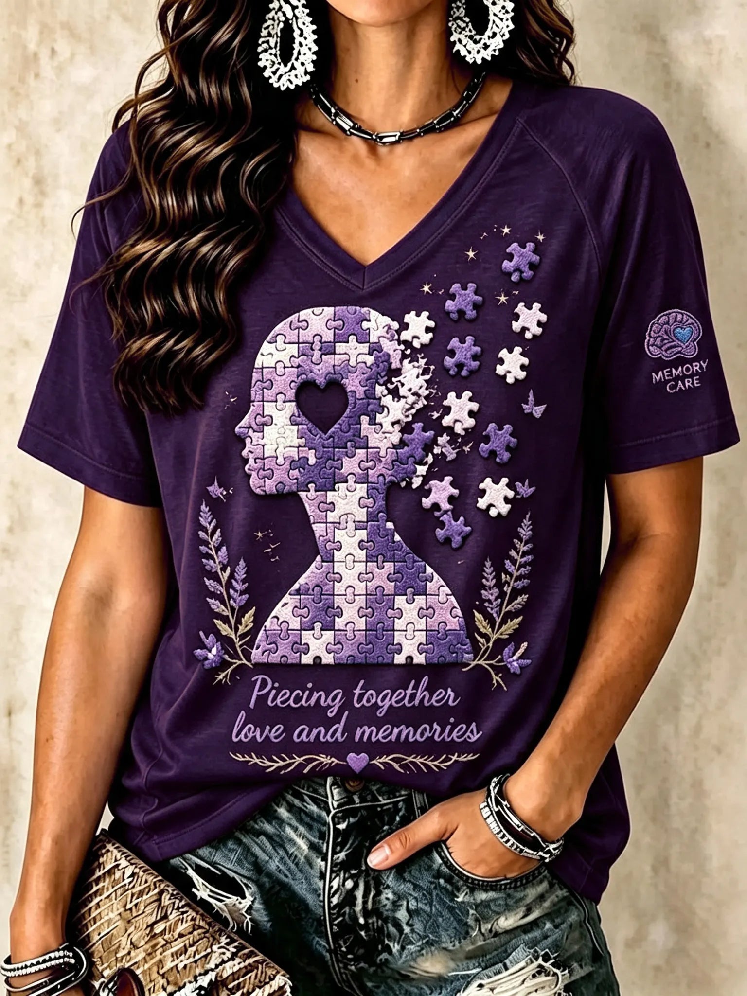 Women's Memory Care Art Pattern Alzheimer Awareness T-shirt