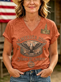Women's Western Independence Day Eagle Liberty Bell Printed T-shirt