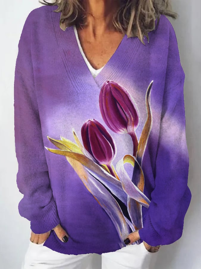Women's Tulip V Neck Cozy Knit Sweater