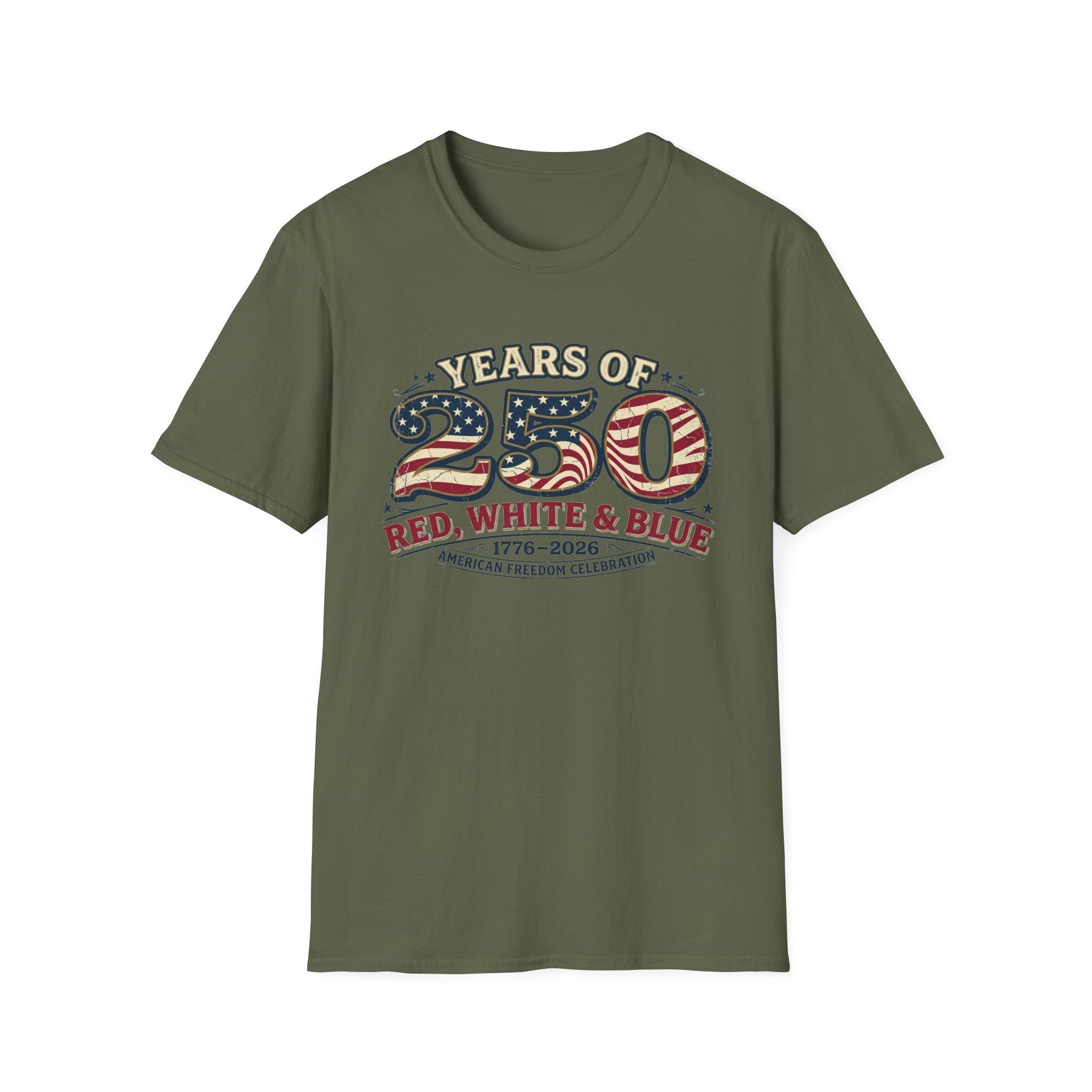 Red, White, & Blue 250 Years of Freedom Patriotic T-Shirt