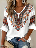 Women's Indigenous Floral Print Casual T-Shirt