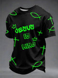 Men's "Jesus Is King" Print Casual T-Shirts