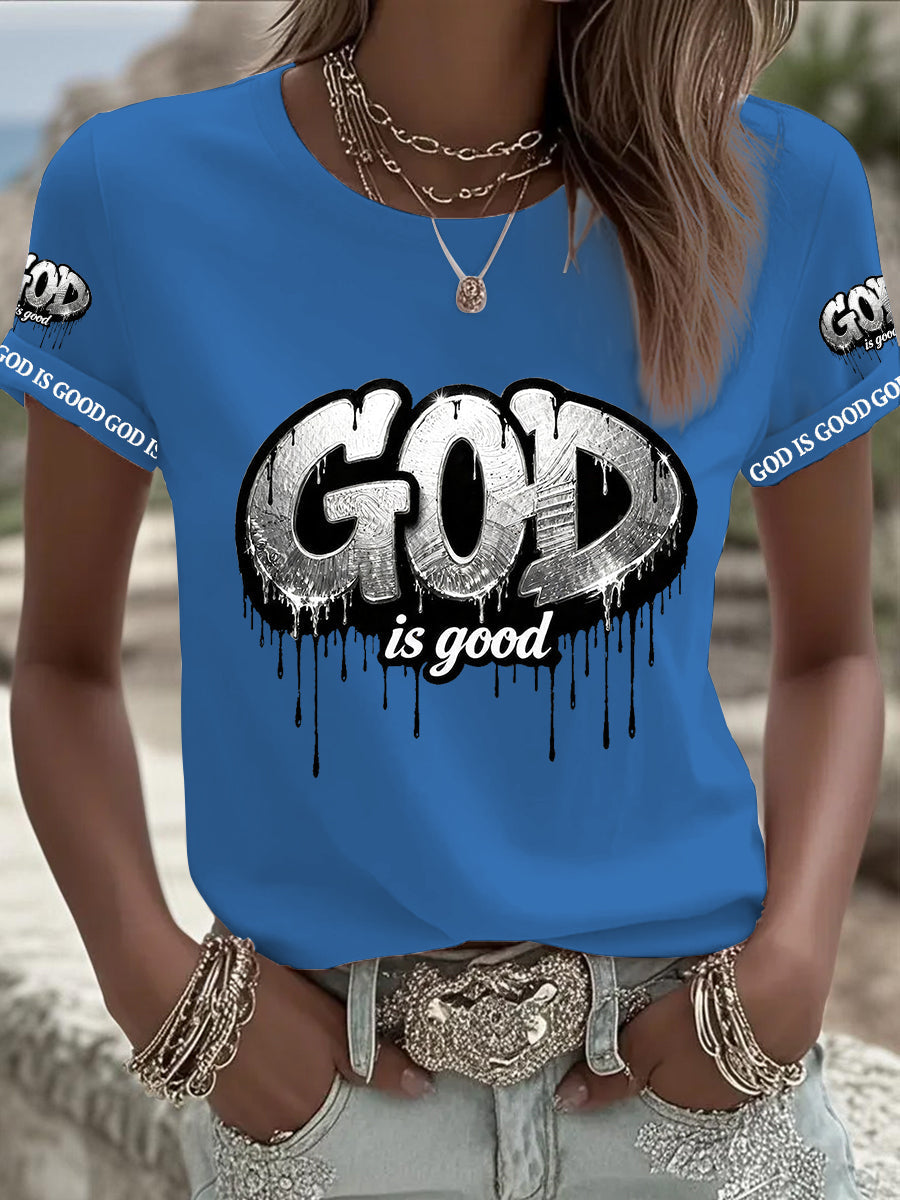 Women's Christian God Is Good Cross Short Sleeve O-neck T-shirt