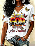 Women's 'With God All Things Are Possible' Christian V-neck T-shirts