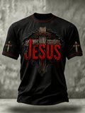 Men's Christian Jesus Cross Print Short Sleeve  T-shirt