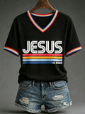 Women's 'jesus is king' Christian V-neck T-shirts