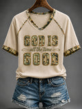 Women's Christian God Is Good All The Time V-neck Off-shoulder Short-sleeved T-shirt