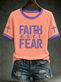 Women's Christian Faith Over Fear Cross Printed Short Sleeve T-shirt