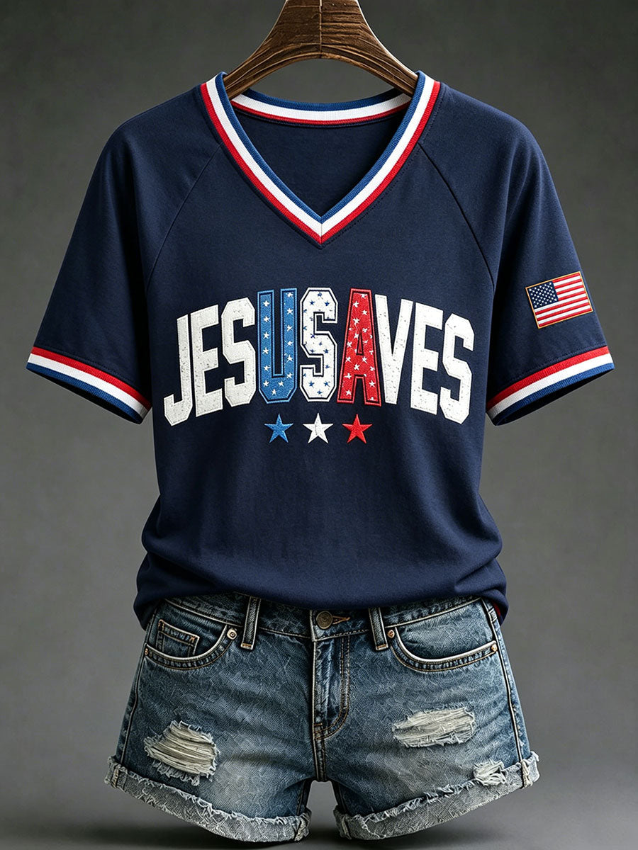 Women’s 'Jesus Saves USA' V-Neck T-Shirts