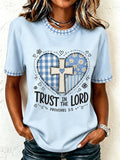 Women's Trust In The Lord Plaid Print Casual Tee